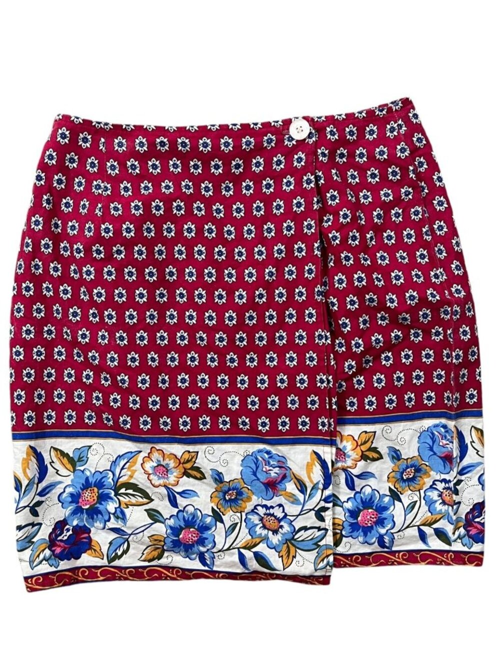 Sarah Chapman VTG Wrap Skirt Womens 12P Red Floral Boho Prairie Mediterranean
